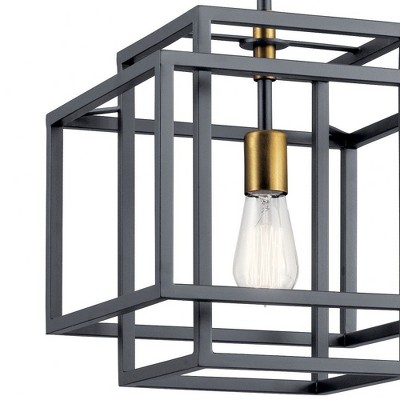 Modern Matte Black and Gold 12" Ceiling Pendant with Glass Accents
