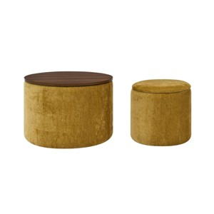 GlasFlength Ottomans and Benches Round Chenille Storage Ottoman Set with Drum Stool Fashion Design for Contemporary Living, yellow, 24"*24"*18.1" - 1 of 4