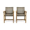 Outdoor Wood Dining Chair Set of 2 with Armrest,Wicker Patio Dining Chair for Patio Dining Room,Garden-Tanpinhause - 3 of 4