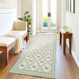 Butterfly Pattern Rugs for Living Room, Modern Floral Area Rug, Washable Border Plaid Non Slip Floor Carpet - 1 of 4