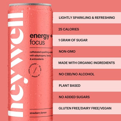 heywell Energy + Focus Strawberry Lemon Sparkling Water - 12 fl oz Can