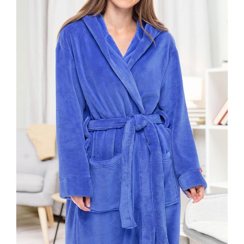 ADR Women's Classic Winter Bath Robe, Hooded Soft Cozy Plush Fleece Bathrobe Loungewear, 6 of 9