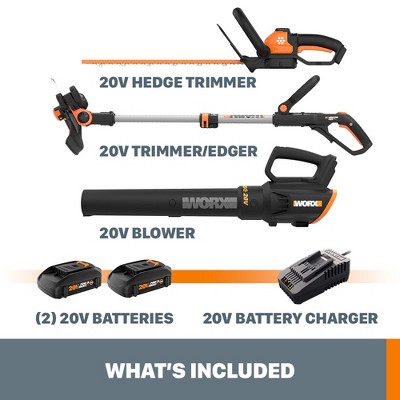 Worx 20V Cordless Grass Trimmer, Hedge Trimmer, and Blower Combo
