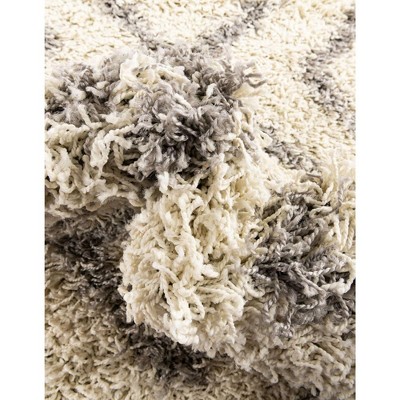 Ivory and Gray Trellis Shag 6' x 9' Synthetic Area Rug