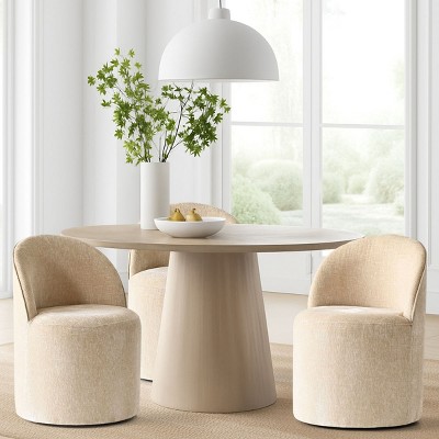 Dining Chairs Set of 3 Chenille Upholstered Dining Chair with Wheels Modern Round Dining Room Chair for Kitchen,Living Room -Tanpinhause
