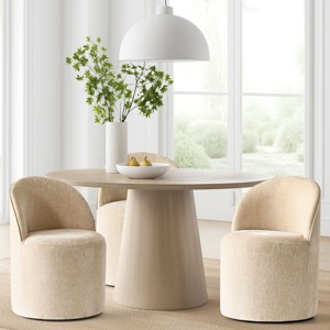 Dining Chairs Set of 3 Chenille Upholstered Dining Chair with Wheels Modern Round Dining Room Chair for Kitchen,Living Room -Tanpinhause - 1 of 4