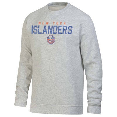 NHL New York Islanders Men's Long Sleeve Ash Gray Crew Neck Fleece Hooded Sweatshirt