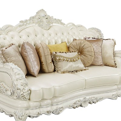 Adara White Tufted Camelback Sofa with Nailhead Trim