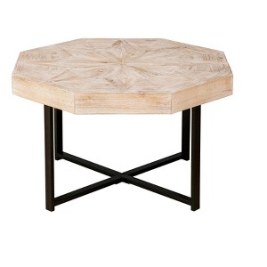 Zeus & Ruta 30 in. Farmhouse Wood Octagonal Vintage Patchwork Craft Metal Legs Coffee Table - Antique Wood - 1 of 4
