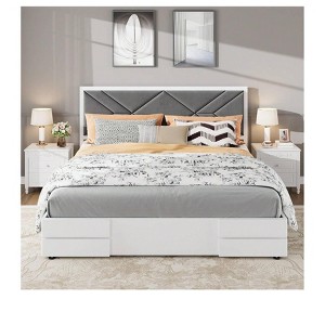 Coucheta Upholstered Bed Frames - Full, Queen & King Sizes with Fabric Headboard, Wood Slats, No Box Spring Needed & Easy Assembly, White - 1 of 4