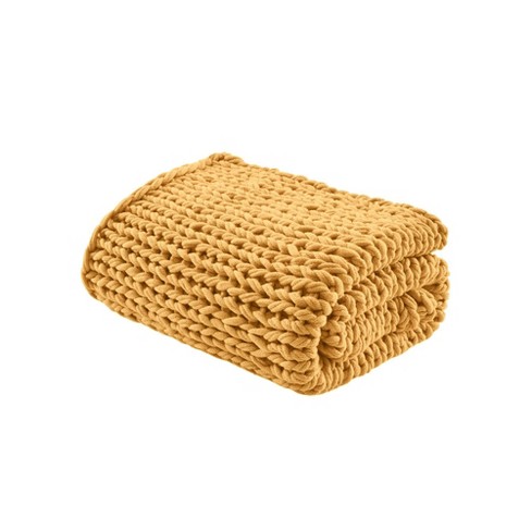Tan Acrylic Yarn Woven Throw Blanket, 50x60