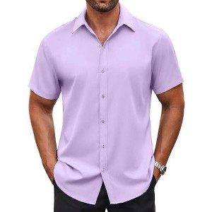 mens purple button down dress shirt Men's Satin Convertible Cuff Regular Fit in With Tie And Pocket Square 16 34/35 / Purple so its a safe bet Button Up Shirt Men Purple