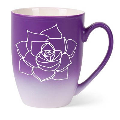 Elanze Designs Botanical Succulent Nature Coffee Cup Mug 12 Ounce Ceramic With Ombre Gradient Elegant Minimalist Echeveria Plant Silhouette Purple and