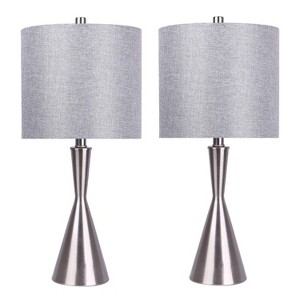 LumiSource Gemma 23" Metal Table Lamps: Brushed Nickel, Gray Linen Drum Shade, UL Listed, Set of 2 - 1 of 4