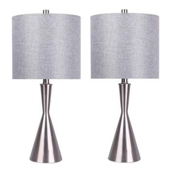 LumiSource (Set of 2) Gemma 23" Contemporary Metal Table Lamps Brushed Nickel and Gray Linen Shade from Grandview Gallery