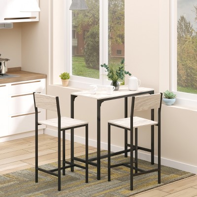 Homcom 3 Piece Industrial Bar Table Set, Counter Height Kitchen 