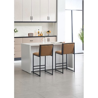 Coffee Counter Height Bar Stool Set of 2, Upholstered Linen Bar Stool