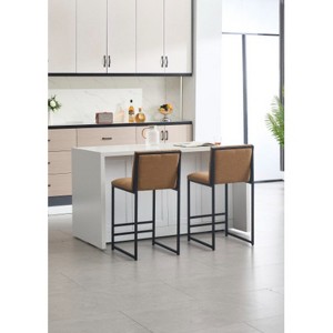 Coffee Counter Height Bar Stool Set of 2, Upholstered Linen Bar Stool - 1 of 4