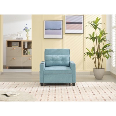 NicBex 3-in-1 Convertible Sleeper Chair,Tech Cloth Folding Sofa Bed with USB Ports,Comfortable Couches with 4 Side Pockets for Living Room,Green