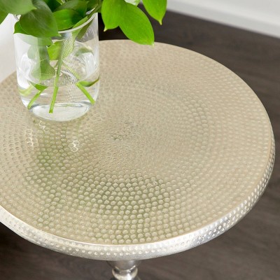 Elegant Silver Aluminum Round Pedestal Accent Table - 15" x 22"