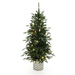 LuxenHome 4.5Ft Pre-Lit Green Slender Fir Potted Artificial Christmas Tree - 1 of 4