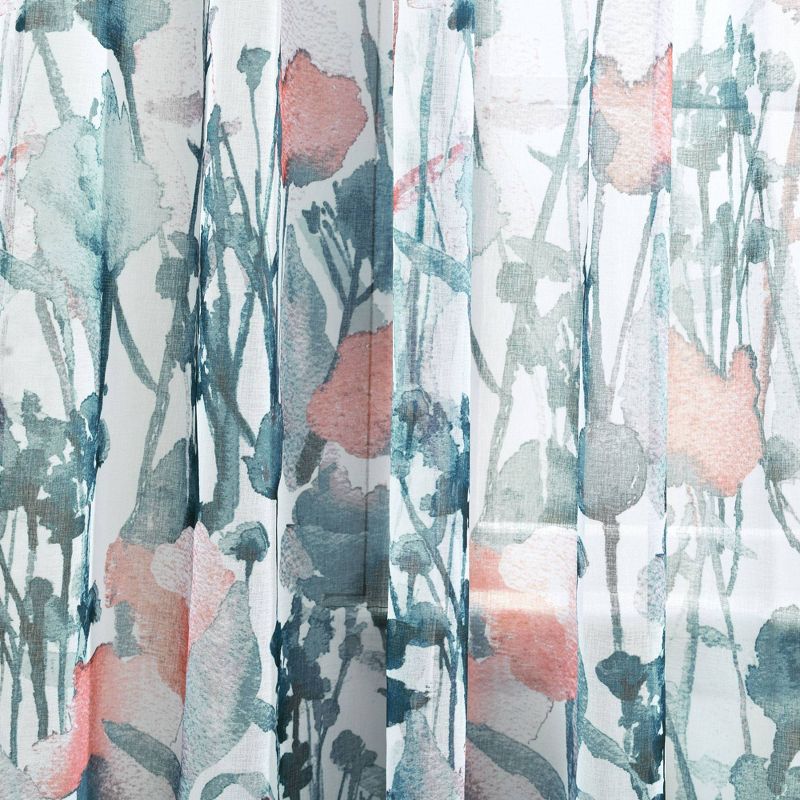 2pk 38&#34;x84&#34; Sheer Zuri Flora Curtain Panels Blue/Coral - Lush D&#233;cor, 4 of 7