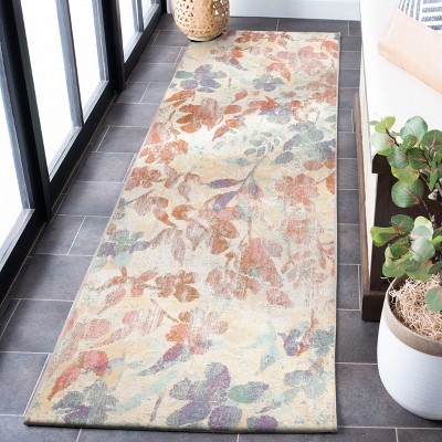 Beige and Red Floral Synthetic Runner Rug, 2'8" x 10'5"