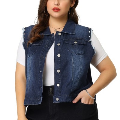 Agnes Orinda Women's Plus Jean Vest Chest Pockets Frayed Hem