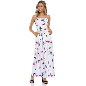 Women Strapless Maxi Boho Vintage Summer Beach Floral Print Hawaiian Party Long Dress - 1 of 4