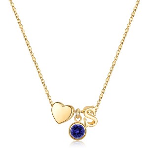 Turandoss 18K Gold Initial Heart Necklace for Women Girls - December Tanzanite Birthstone Pendant Necklace, Jewelry for Women, Birthday Gifts, 16+2In - 1 of 4