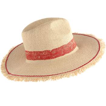 Shiraleah Fringed Ari Sun Hat with Red Trim