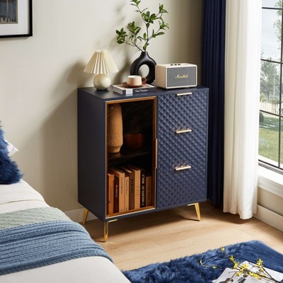 Airsurfer Modern Storage Cabinet with Textured Doors, Gold Metal Legs & Open Shelf, Accent Cabinet for Living Room or Bedroom