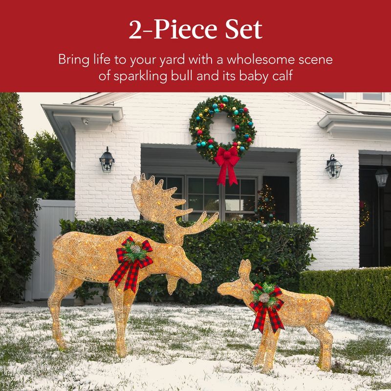 Best Choice Products 2-Piece Moose Family Lighted Christmas Yard Décor Set w/ 170 LED Lights, Stakes, Zip Ties, 2 of 8