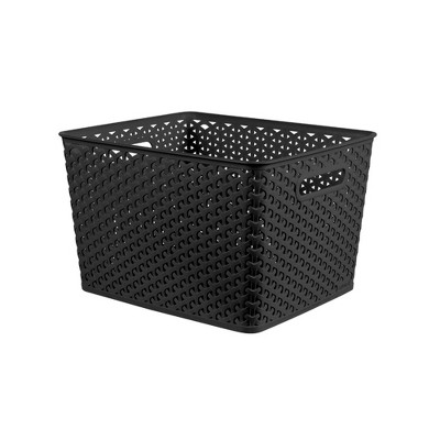 our goods Woven Plastic Storage Basket - Black