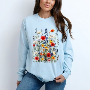 Simply Sage Market Women's Blue and Red Wildflowers Long Sleeve Garment Dyed Tee - 1 of 4