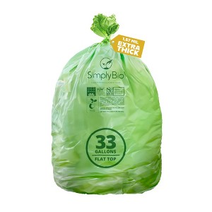Simply Bio 33 Gallon Compostable Trash Bag with Flat Top, Heavy Duty Extra Thick 1.57 Mil, 30 Count, 124.92 Liter, Large Lawn Yard Waste Bag - 1 of 4