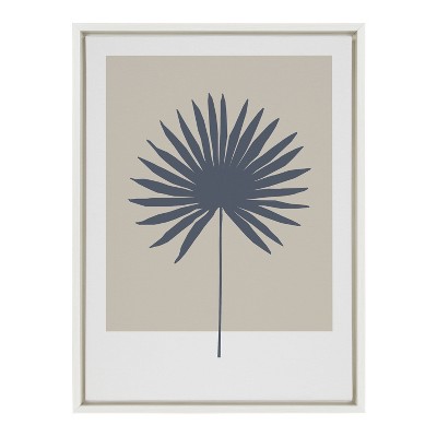 Muted Tan and Blue Botanical Palm Framed Canvas Art, 18x24