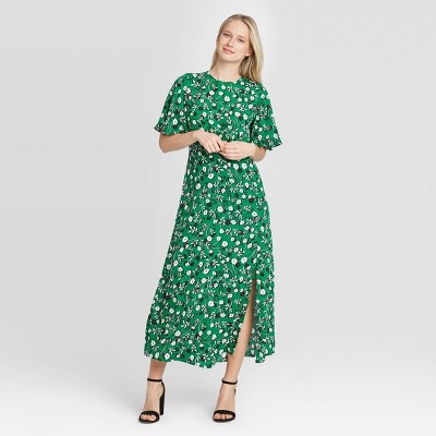 target green dress with flowers