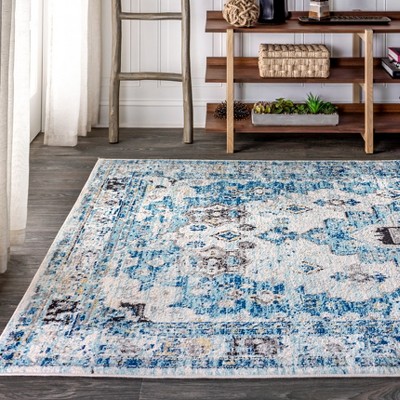 Modern Vintage Medallion Blue Synthetic 4' x 6' Area Rug