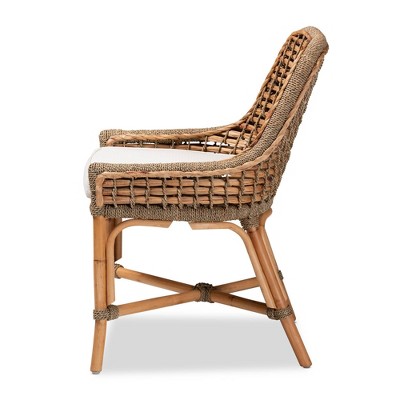Kyle Natural Rattan and Cane Dining Side Chair with Cushion