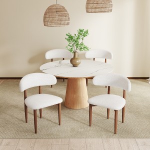 WJSHome Dining Chairs Set of 4, Modern Fabric Upholstered Kitchen Side Chairs, Farmhouse Dining Room Chair with Foot Pegs, Walnut - 1 of 4