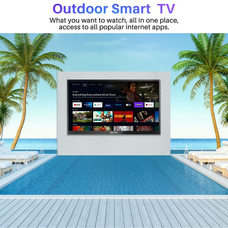 SYLVOX Outdoor TV, 43" Deck Pro Series 4K UHD Smart TV with Voice Assitant, Free Dowload APPs, HDR 1000Nits, IP55 Waterproof TV for Partial Sun Area, 2 of 10