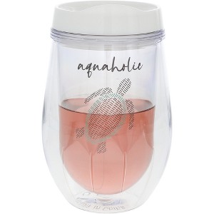Pavilion Gift Company - Aquaholic - 12 oz Acrylic Stemless Wine Glass with Lid - Drinkware - 1 of 4