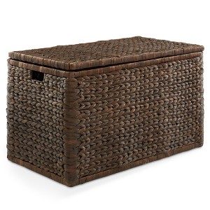 Casafield 30" Storage Chest with Lid, Handles, Safety Hinge - Water Hyacinth Wicker Storage Trunk Basket for Bedroom, Entry Way, Living Room - 1 of 4