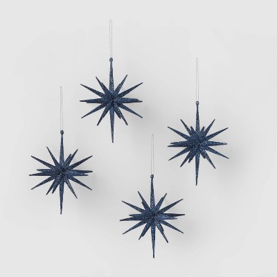 4pk Glitter Starburst Christmas Tree Ornament Navy - Wondershop™