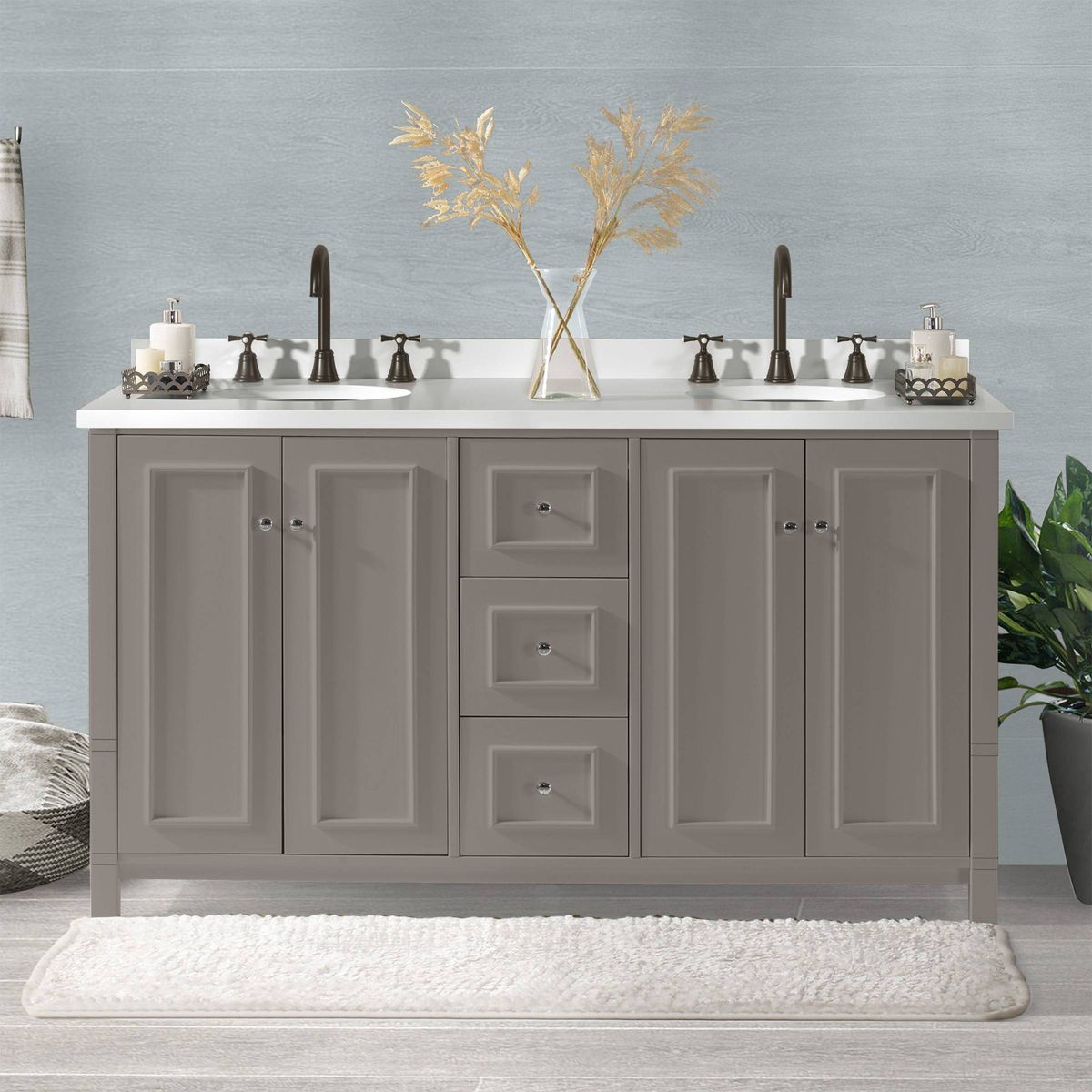 Alaterre Furniture Williamsburg 60 in. Double Sink Bathroom Vanity - Freestanding Cabinet Without Top, Gray - thumbnail 3