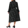 Women's Plus Size Floral Pattern V Neck Long Sleeve Front Slit Pockets Flowy Casual Midi Dress with Belted - Agnes Orinda - 4 of 4