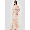 Slickblue Women's Floral Chiffon Maxi Dress, Off Shoulder, Smocked Back, Ruffled Tiered, Cream, Size S-L - 3 of 4