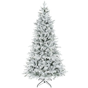 HOMCOM 7.5 ft Artificial Frosted Christmas Tree with Realistic Branches, Wide Full Spruce Holiday Decor, Hinged Xmas Tree, Easy Assembly - 1 of 4