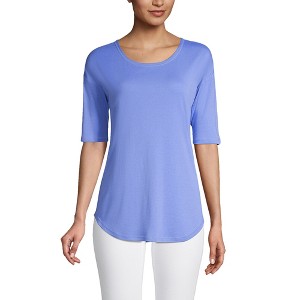 Lands' End Women's Supima Micro Modal Elbow Sleeve Balletneck Curved Hem Top - 1 of 3